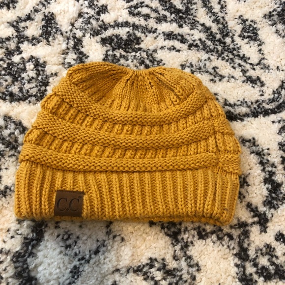 C.C Accessories - Mustard yellow ponytail beanie hat